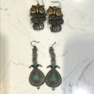 Lucky brand bundle Silver and Gold Owl Earrings and turquoise earrings